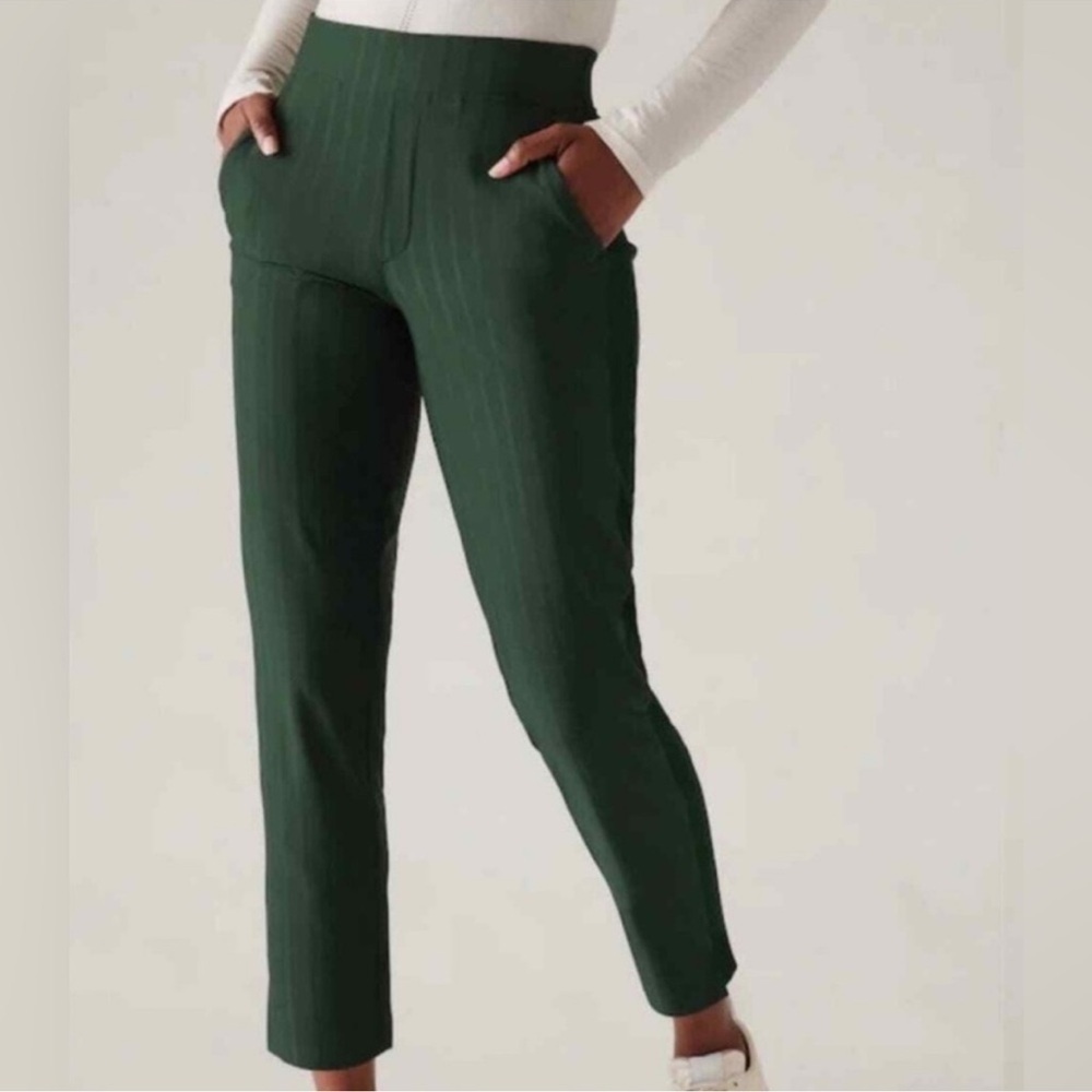 Athleta Brooklyn Ankle Pant Emerald Green Stripe Size 2 Petite Travel Work